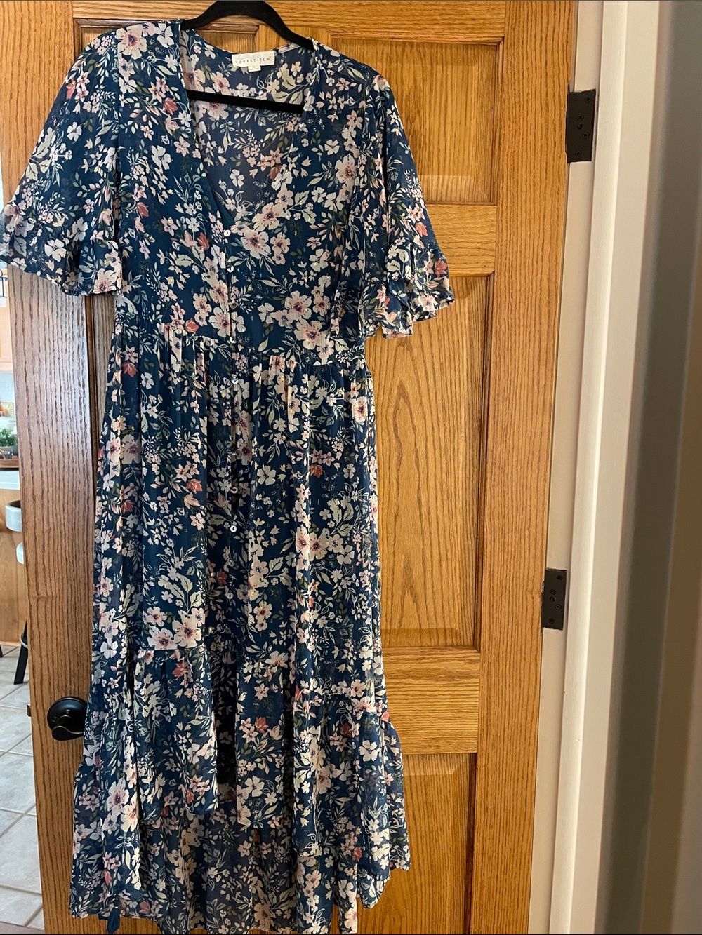 Lovestitch, Hunter Green Floral with Gold Shimmers, V-Neck high-low dress